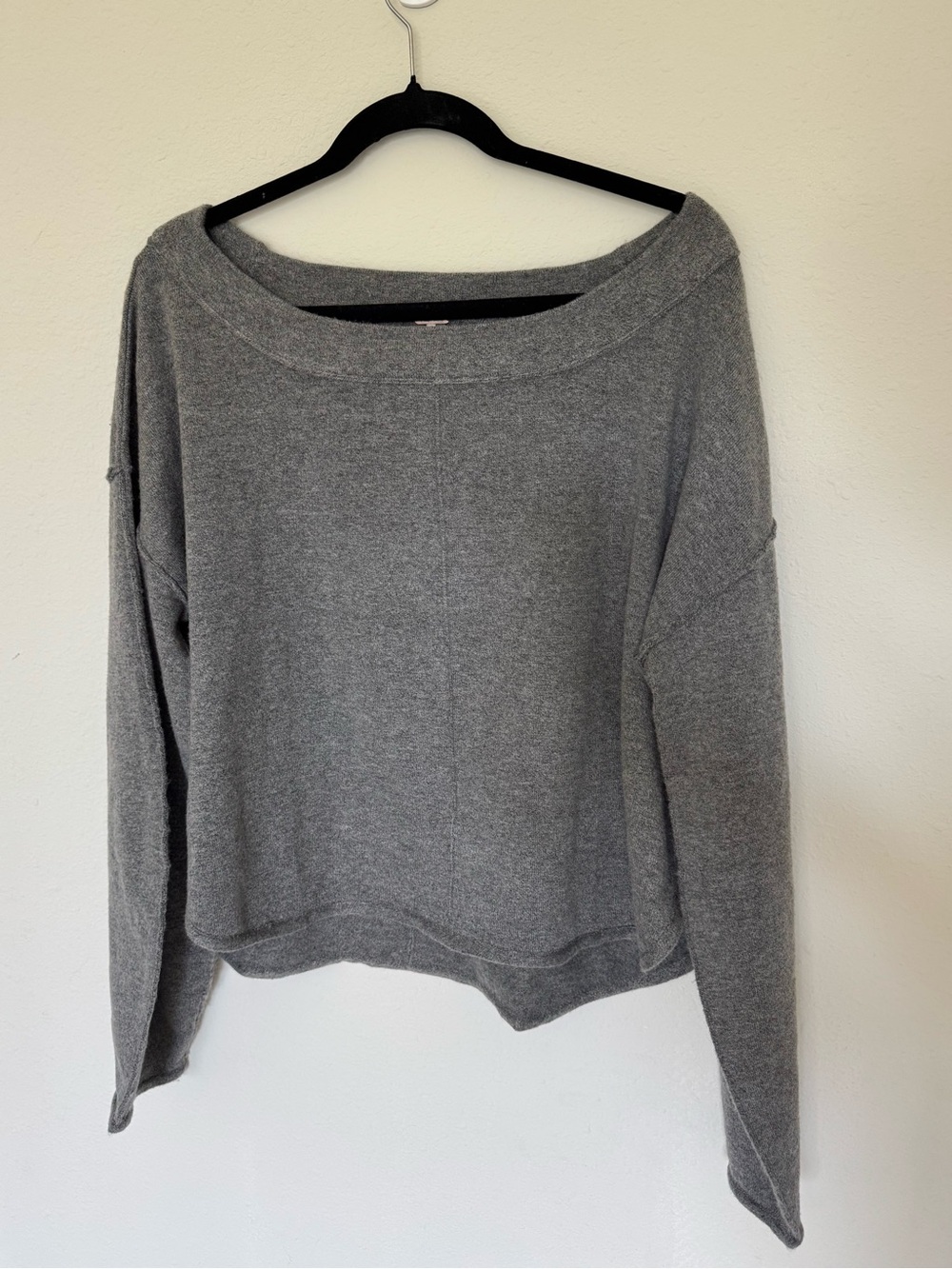 NWT Free People Gray Wide Shoulder Knit Sweater - Picture 2 of 4
